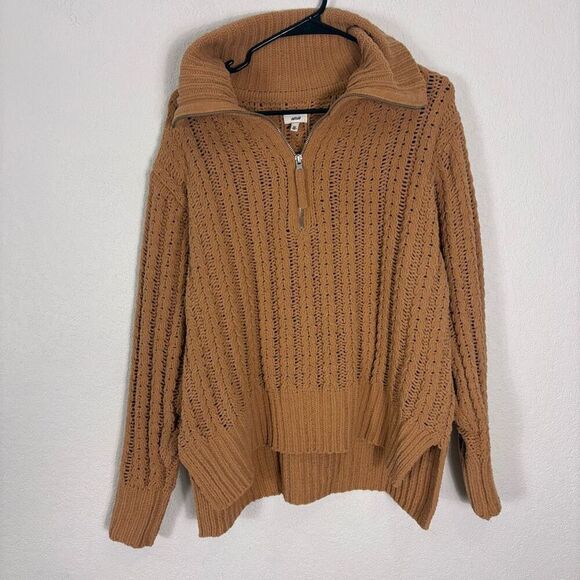 Aerie Carmel Knit Plush Quarter Zip Oversized Collared Pullover Sweater Size XS - Picture 1 of 13